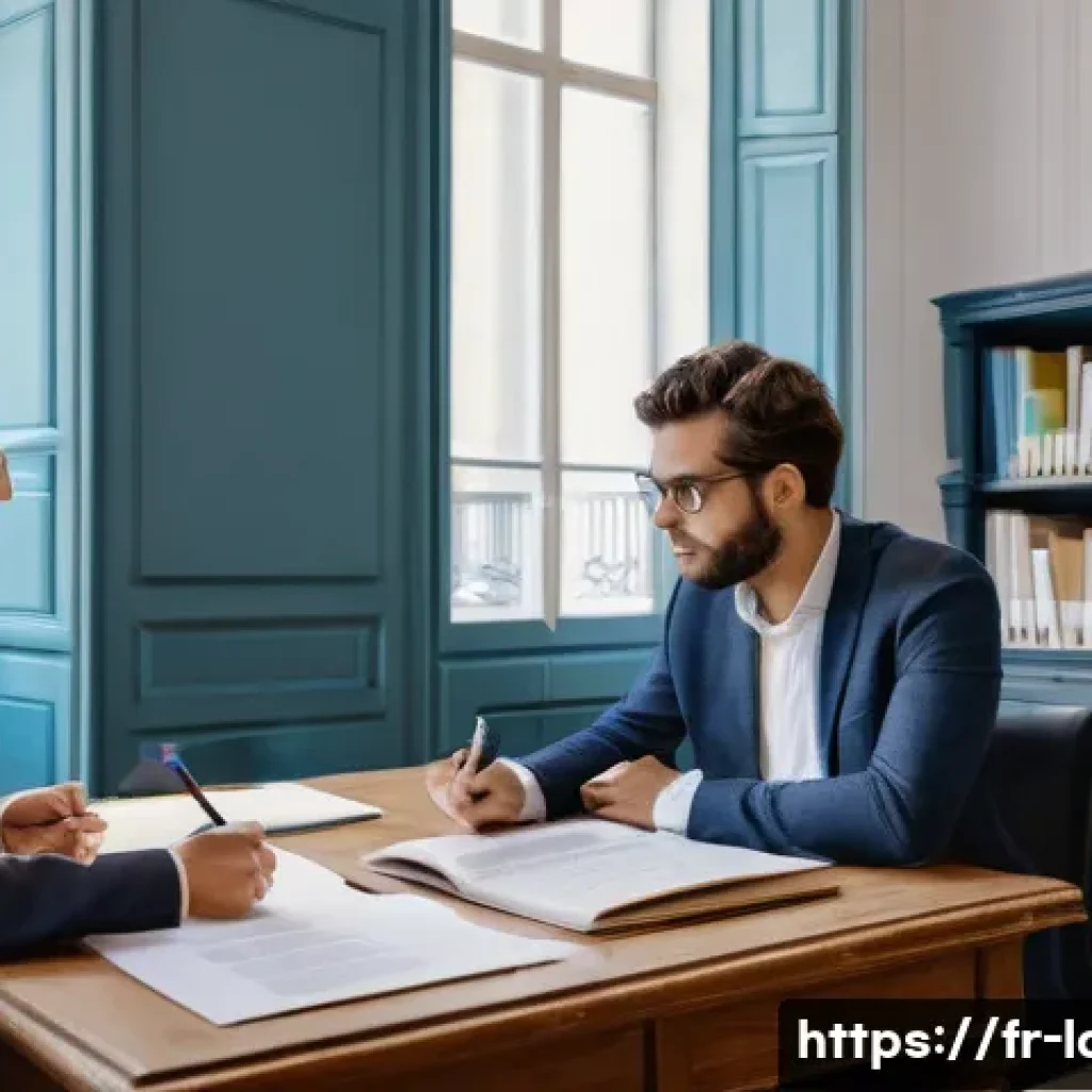 노무사와 근로계약 검토 사례 - A professional office scene showing a French employee carefully reviewing a detailed employment cont...