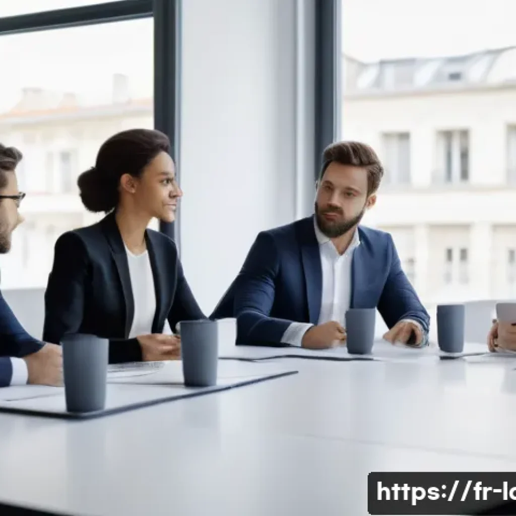 노무사의 업무 분장 사례 - A professional business meeting scene in a modern French office, showing diverse representatives of ...