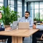 Home 21 노무사 자격증으로 할 수 있는 일 - A professional social mediator facilitating a calm and respectful dialogue between a diverse group o...