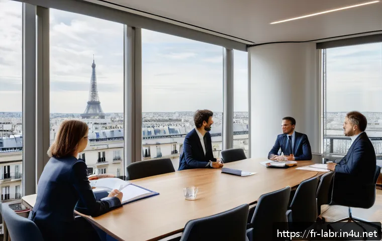 노무사 자격증을 활용한 취업 사례 - A modern corporate HR office scene in Paris, featuring diverse French professionals in business atti...