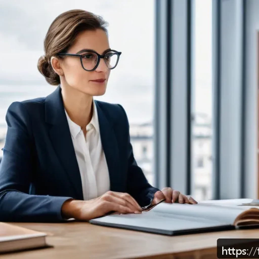 노무사로서의 업무 윤리 사례 - A professional legal advisor in a modern Parisian office, dressed in formal business attire and wear...