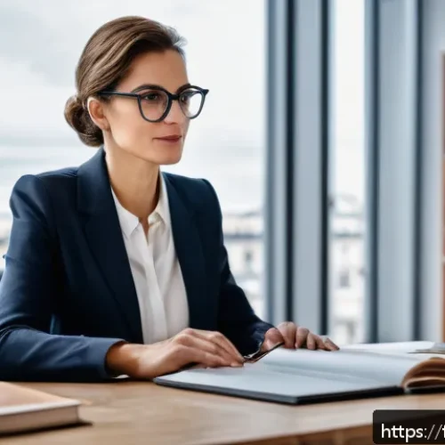 Home 17 노무사로서의 업무 윤리 사례 - A professional legal advisor in a modern Parisian office, dressed in formal business attire and wear...