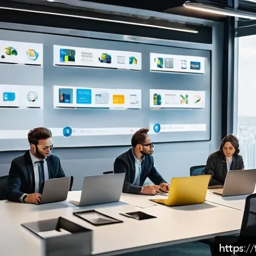 노무사 시험에 출제된 법령의 변화 - A modern French office scene showing a diverse group of employees engaged in a hybrid work meeting, ...